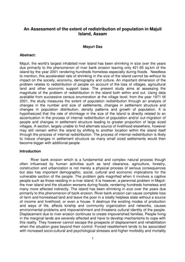 An Assessment of the Extent of Redistribution of Population in Majuli Island, Assam