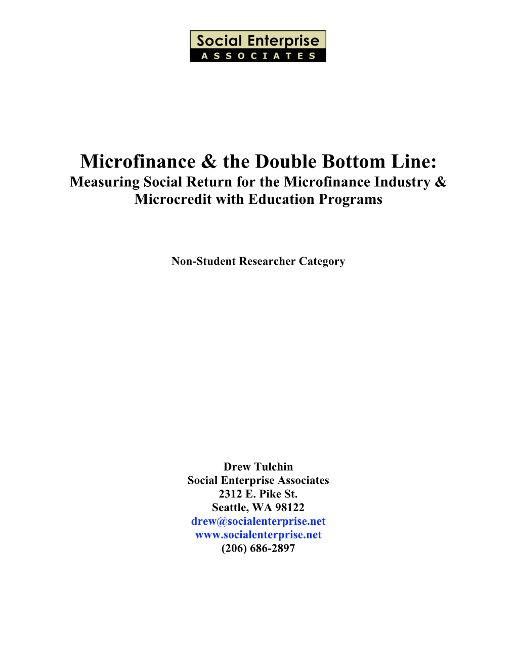 Microfinance & the Double Bottom Line