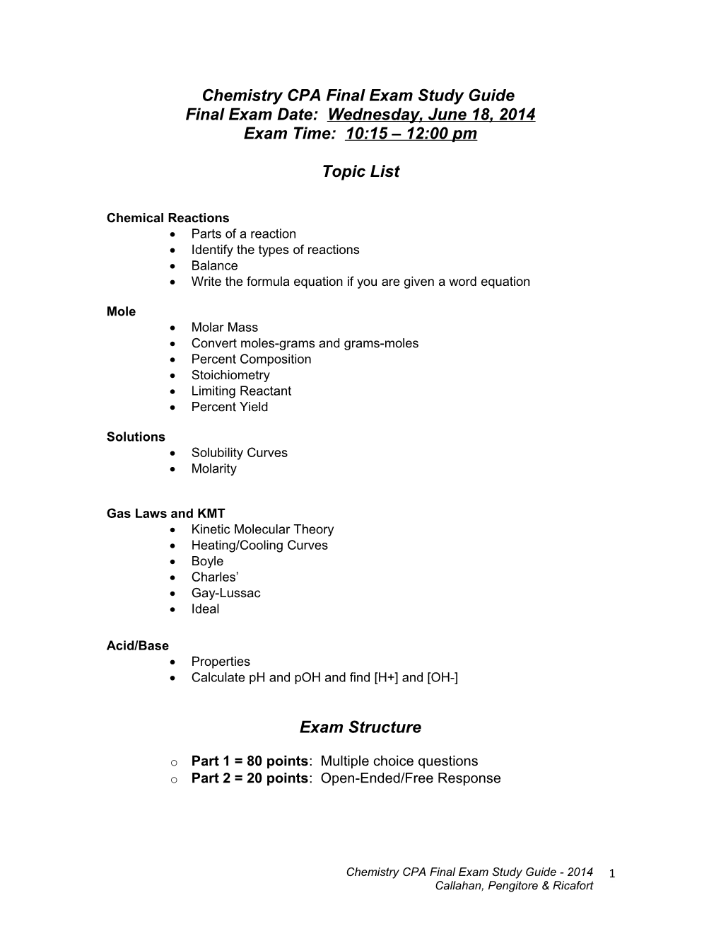 Chemistry CPA Final Exam Study Guide