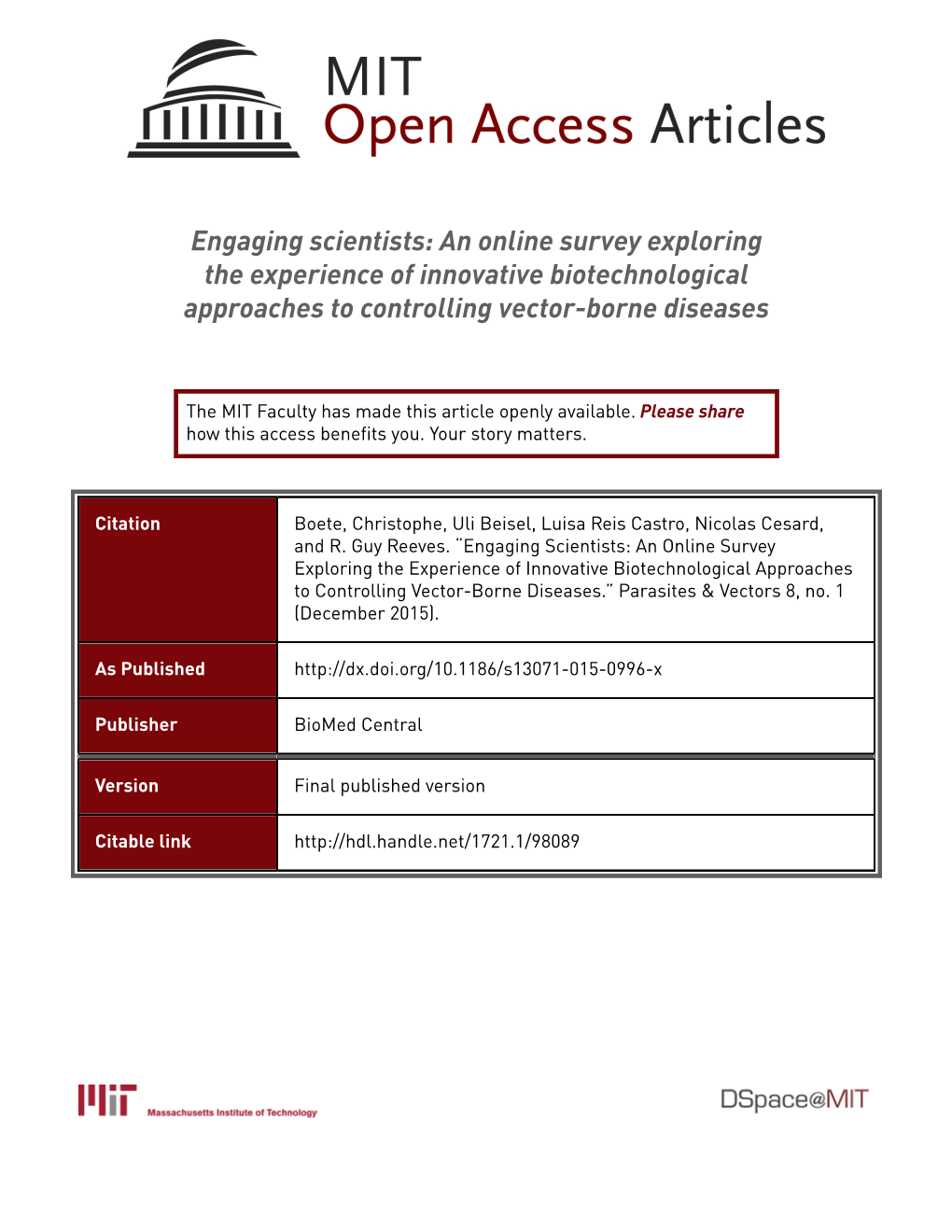 Engaging Scientists: an Online Survey Exploring the Experience of Innovative Biotechnological Approaches to Controlling Vector-Borne Diseases