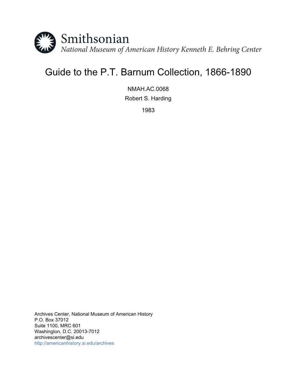 Guide to the P.T. Barnum Collection, 1866-1890