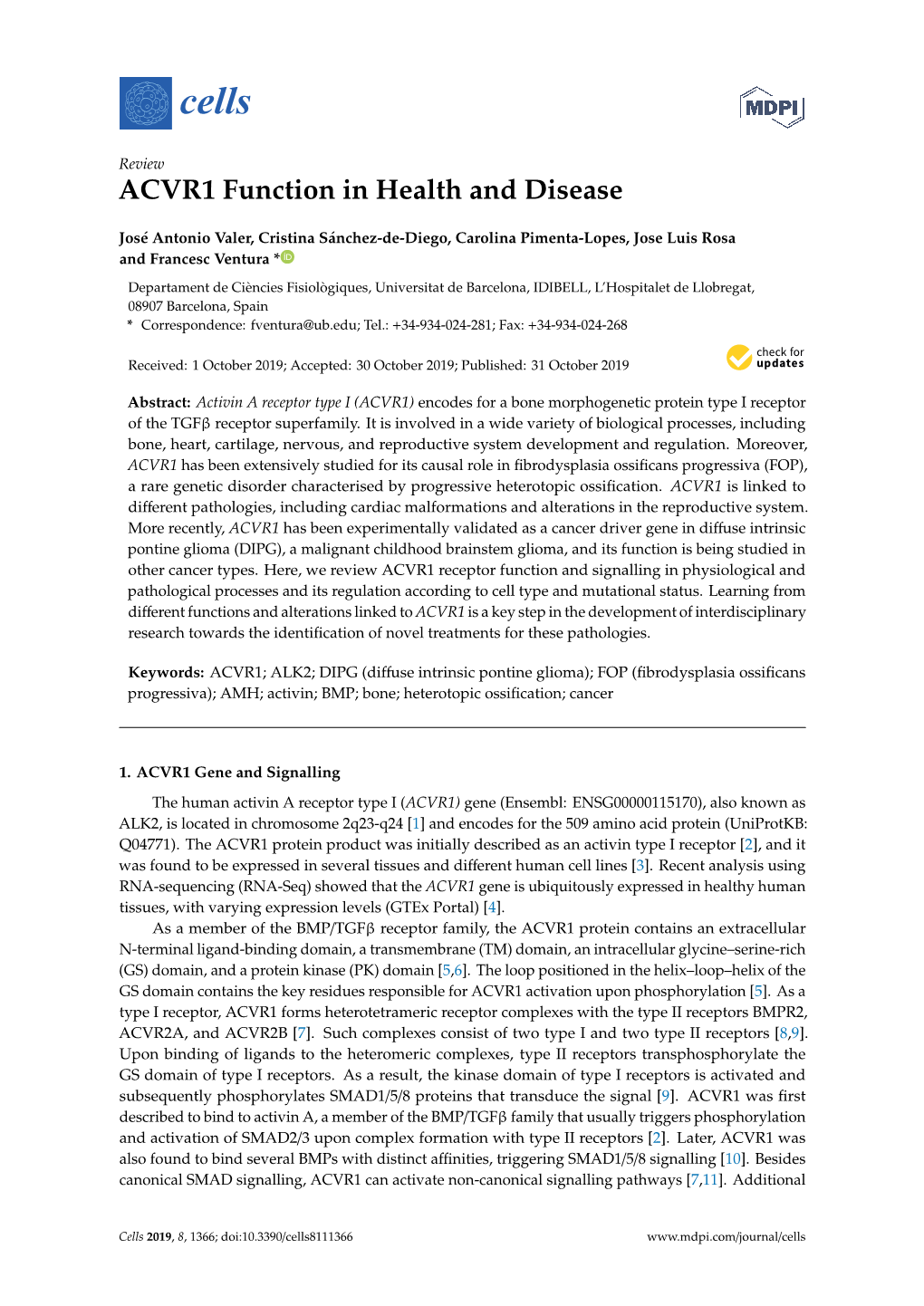 ACVR1 Function in Health and Disease