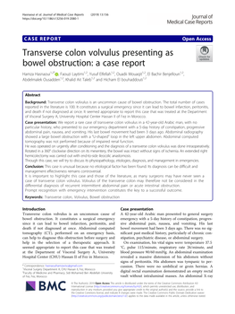 Transverse Colon Volvulus Presenting As Bowel Obstruction: a Case Report