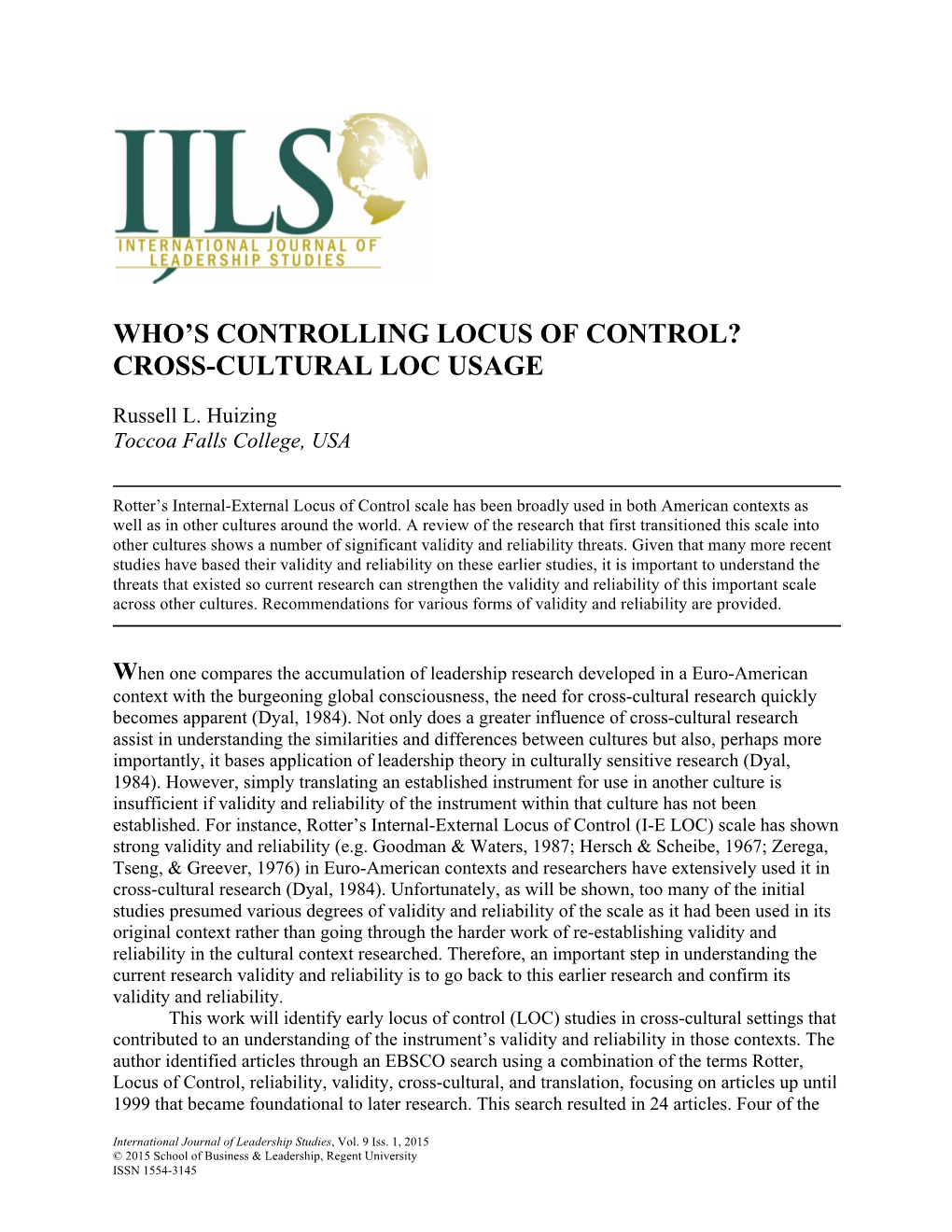 Who's Controlling Locus of Control? Cross-Cultural
