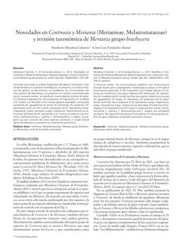 Novedades En Centronia Y Meriania (Merianieae, Melastomataceae) Y Revisión Taxonómica De Meriania Grupo Brachycera