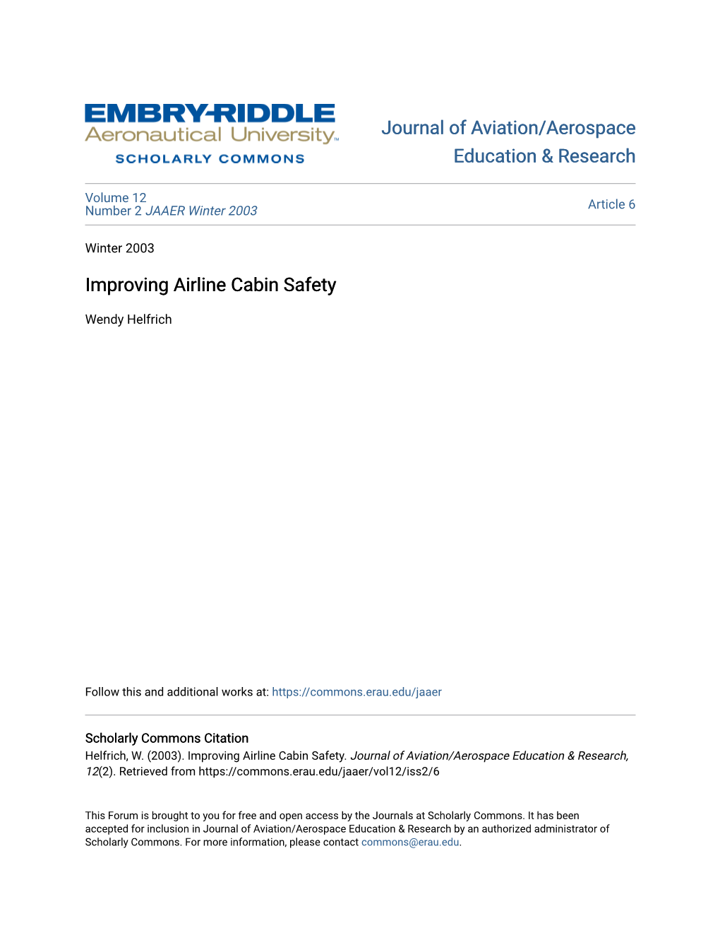 Improving Airline Cabin Safety