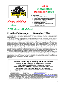 GTR Newsletter Happy Holidays GTR Auto Modelers!