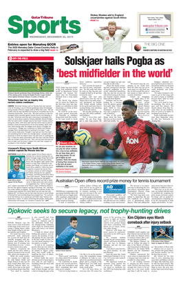 Solskjaer Hails Pogba As ‘Best Midfielder in the World’ AFP Down Stubborn Opposition Can Get It Higher up and Com- Said