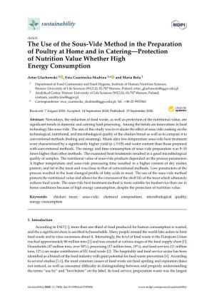 The Use of the Sous-Vide Method in the Preparation of Poultry at Home and in Catering—Protection of Nutrition Value Whether High Energy Consumption