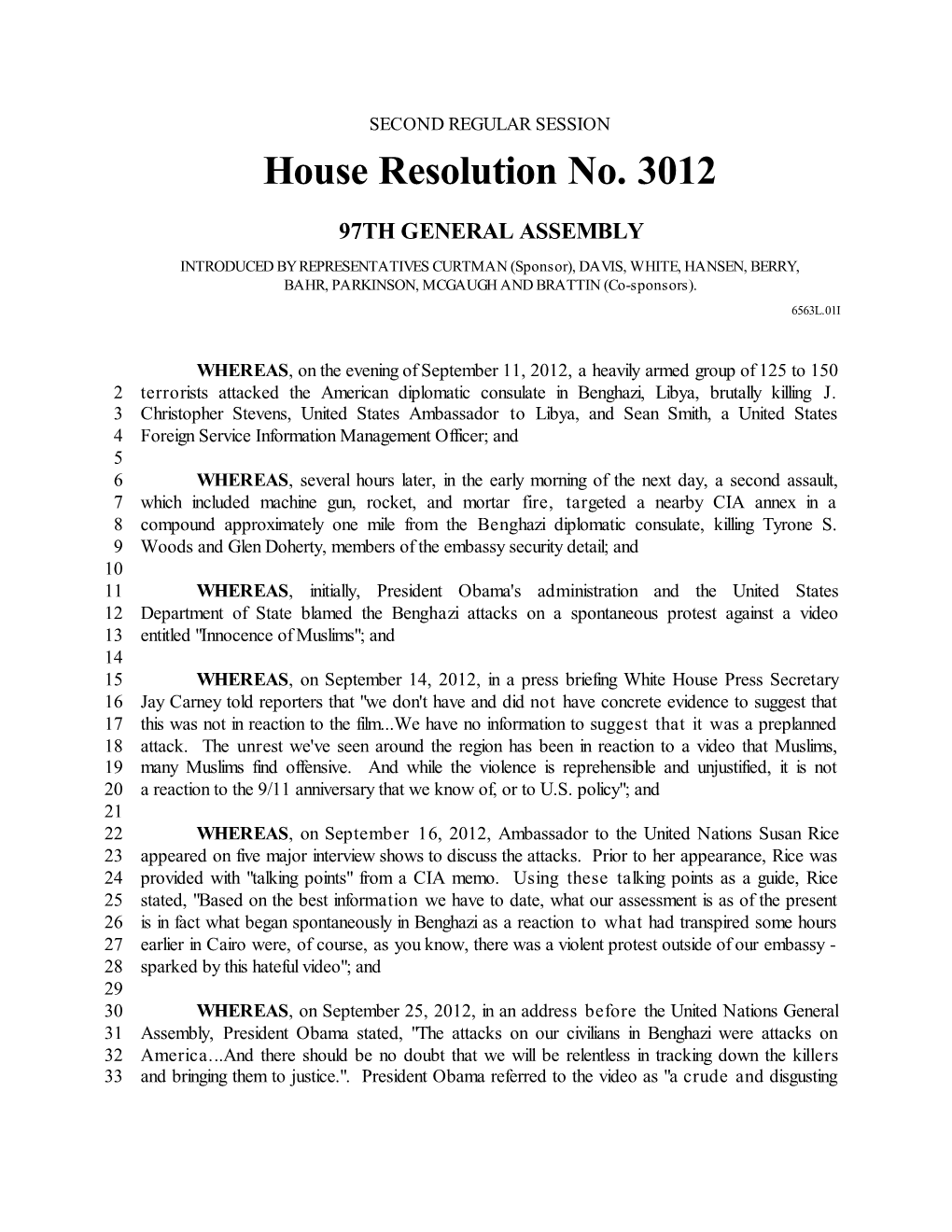 House Resolution No. 3012