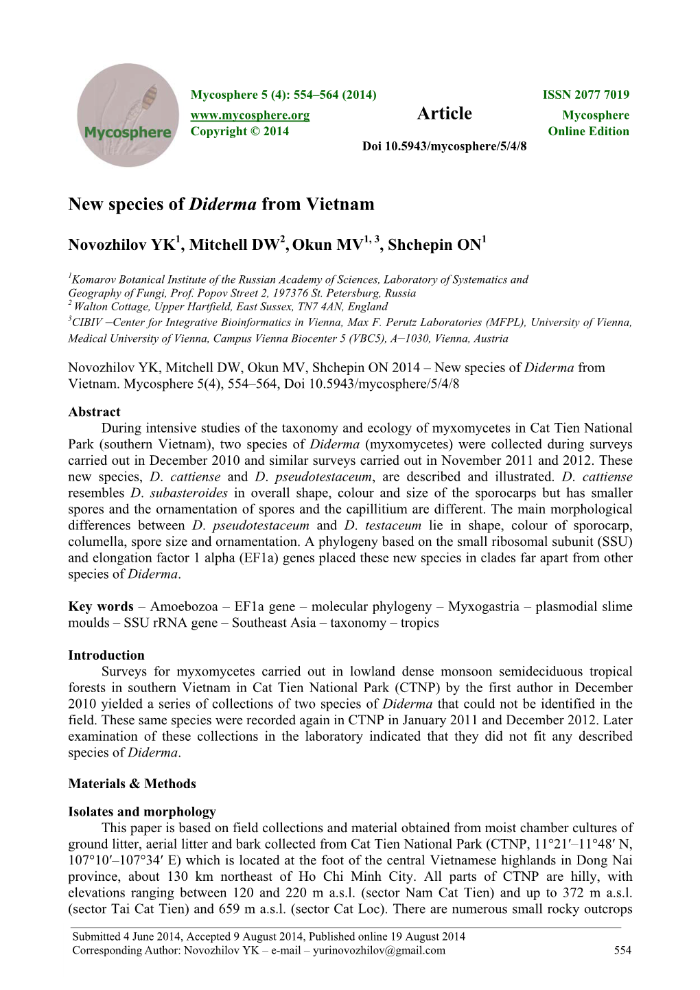 New Species of Diderma from Vietnam