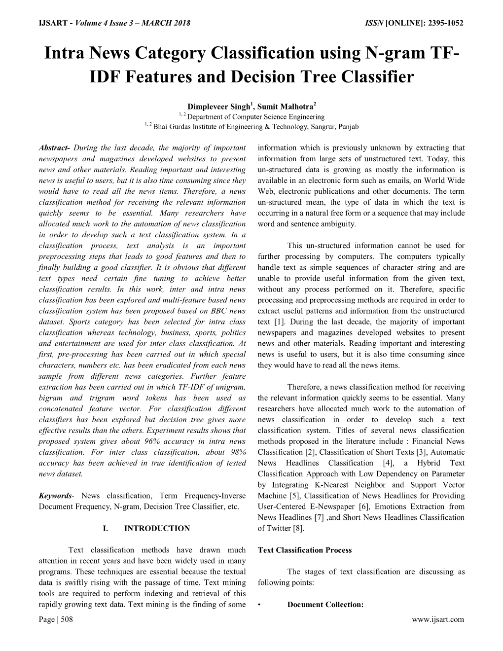 Intra News Category Classification Using N-Gram TF- IDF Features and Decision Tree Classifier