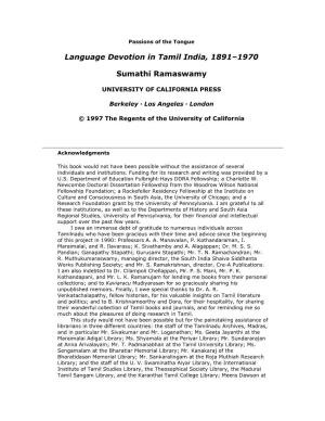 Language Devotion in Tamil India, 1891–1970 Sumathi Ramaswamy