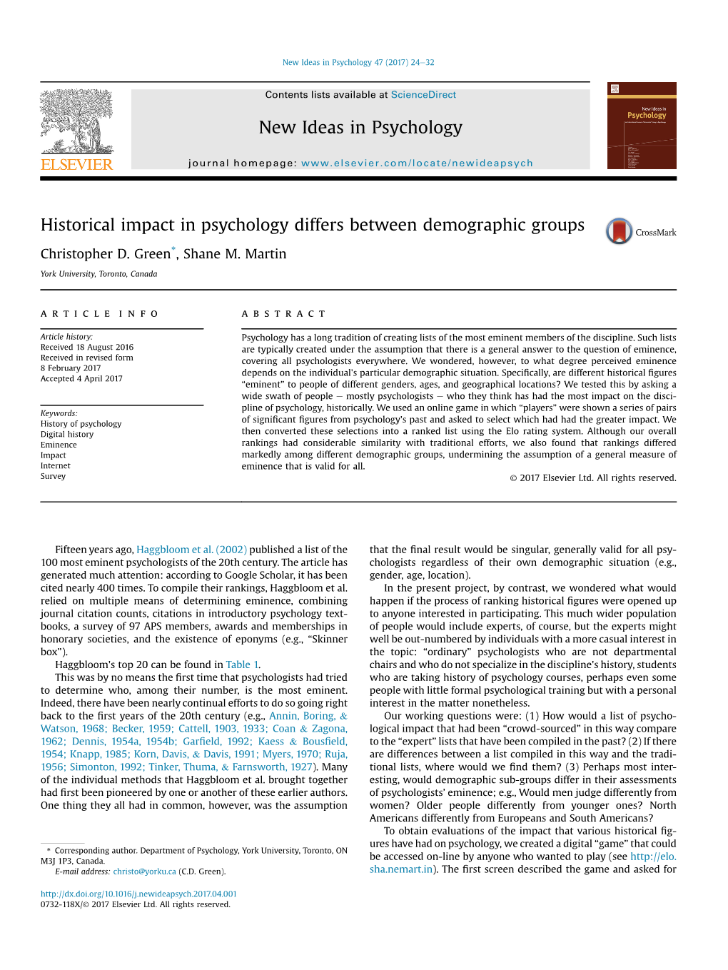 Historical Impact in Psychology Differs Between Demographic Groups