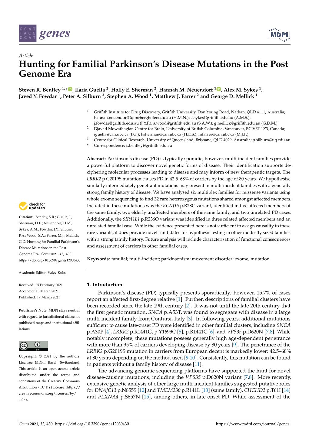 Hunting for Familial Parkinson's Disease Mutations in the Post