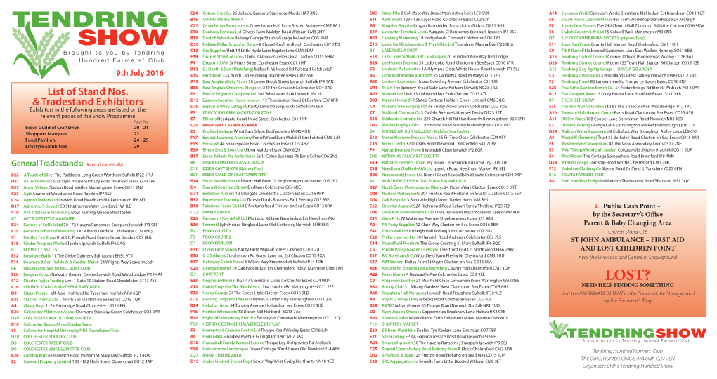 List of Stand Nos. & Tradestand Exhibitors