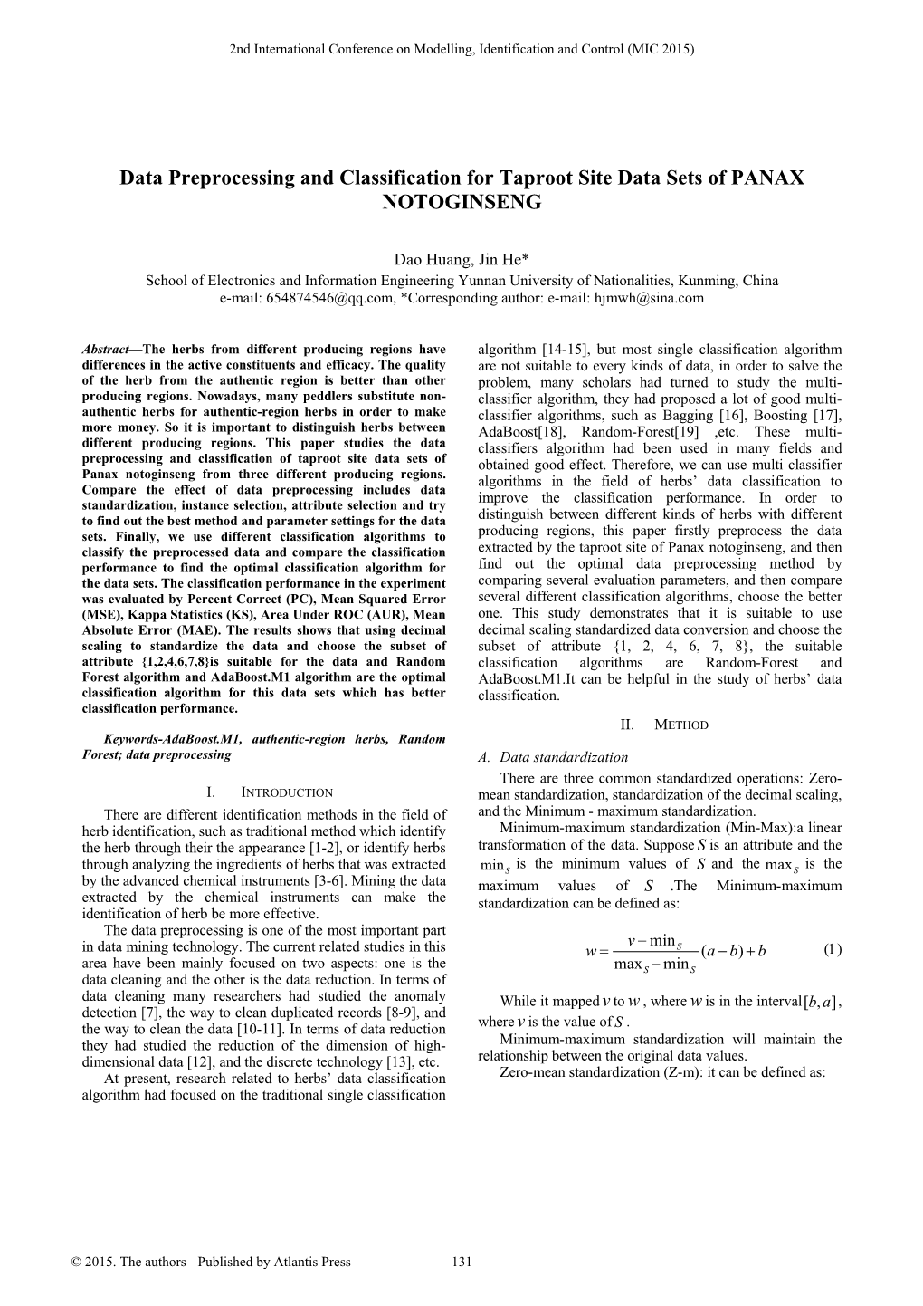 Data Preprocessing and Classification for Taproot Site Data Sets of PANAX NOTOGINSENG