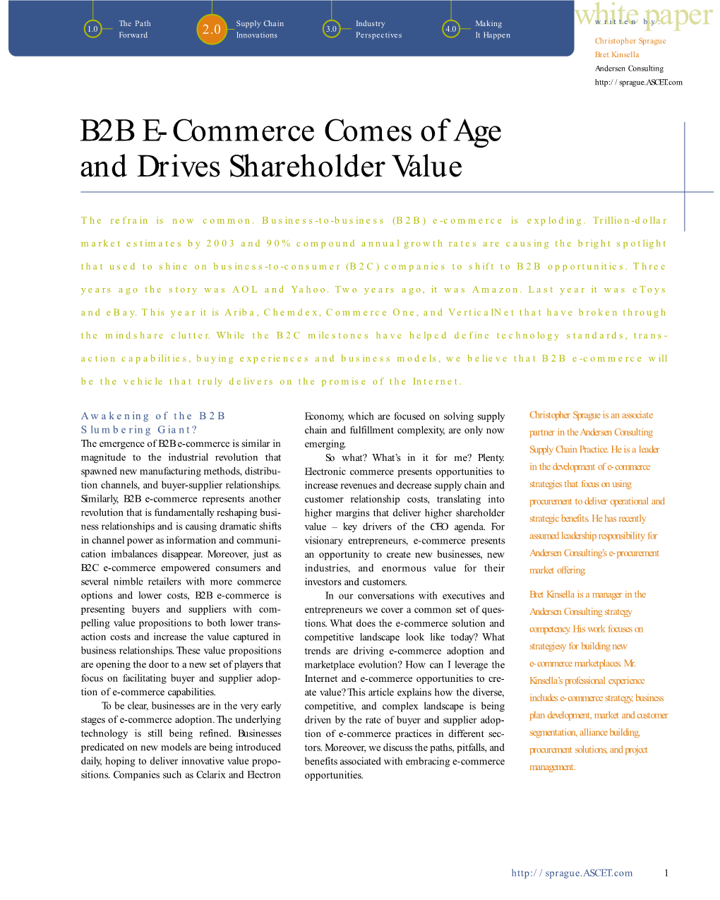 Whitepaper B2B E-Commerce Comes of Age and Drives Shareholder Value