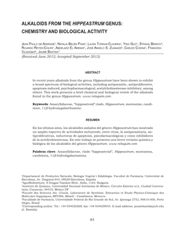 Alkaloids from the Hippeastrum Genus: Chemistry and Biological Activity