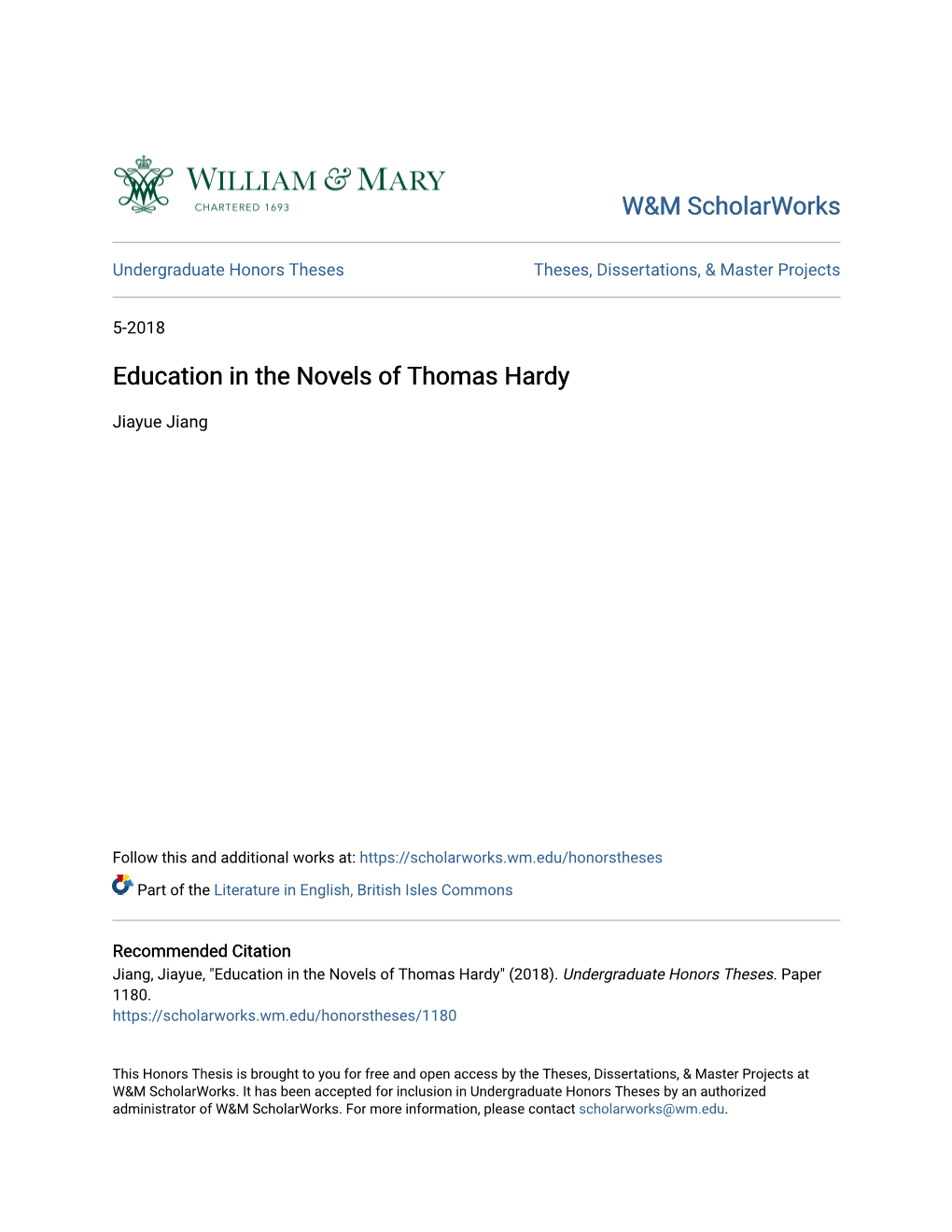 Education in the Novels of Thomas Hardy