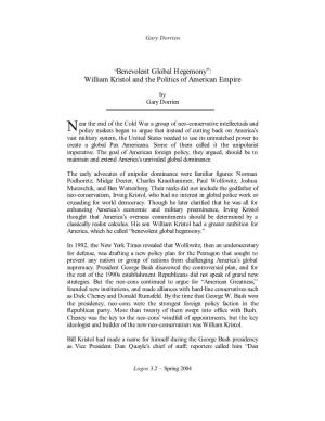 “Benevolent Global Hegemony”: William Kristol and the Politics of American Empire