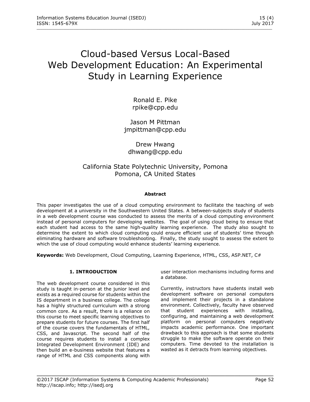 Cloud-Based Versus Local-Based Web Development Education: an Experimental