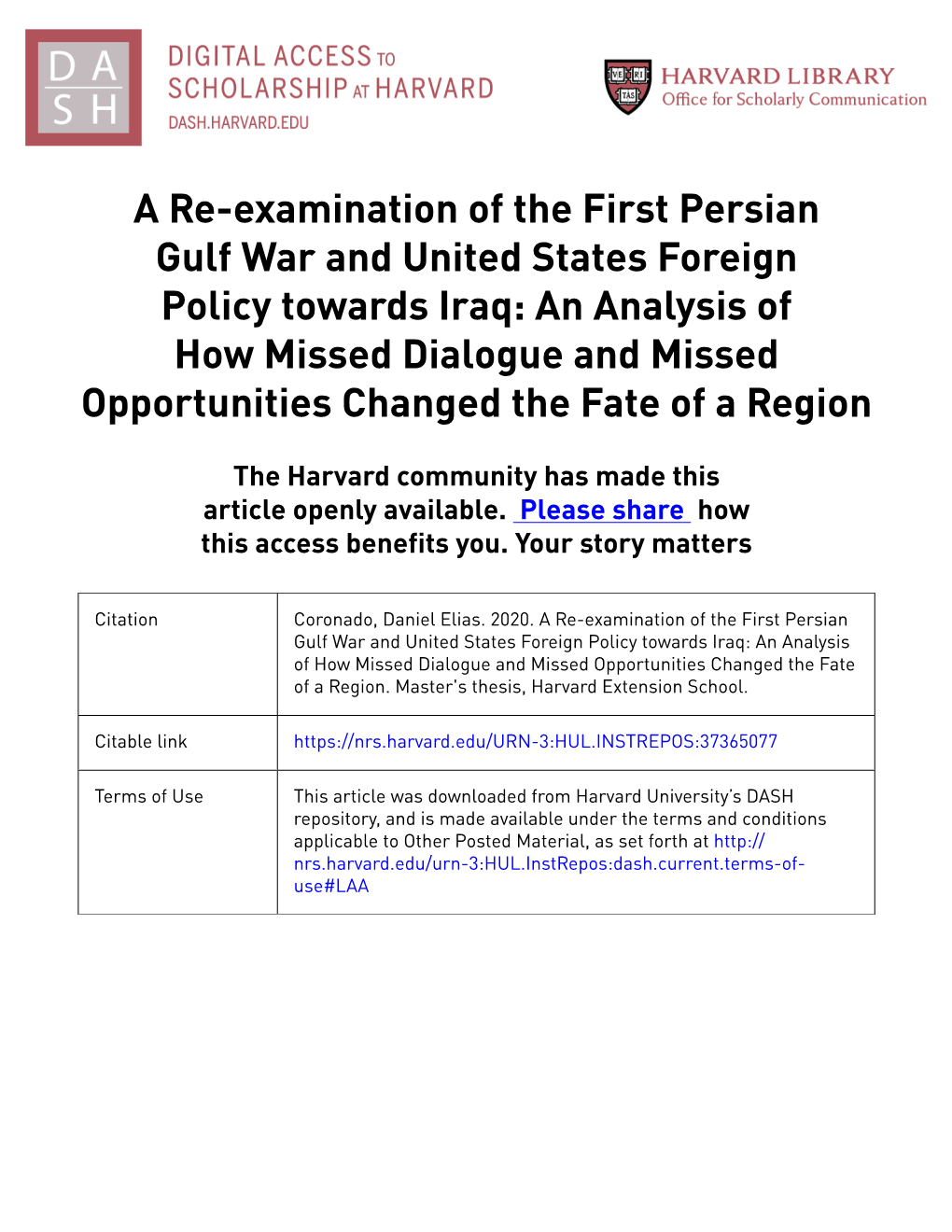 A Re-Examination of the First Persian Gulf War And