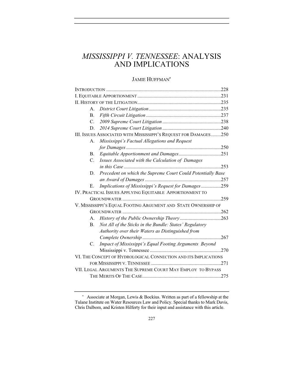 Mississippi V. Tennessee: Analysis and Implications