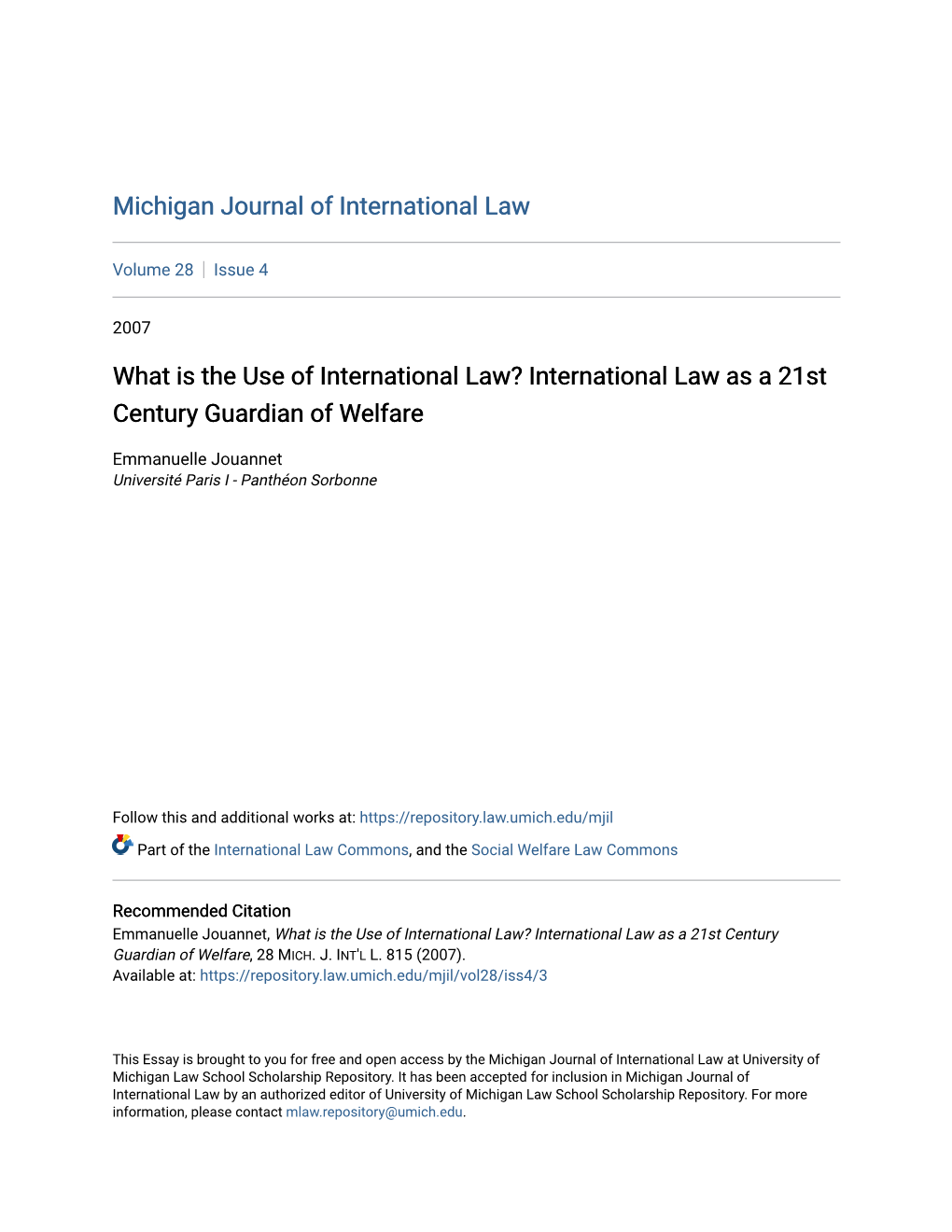 International Law As a 21St Century Guardian of Welfare