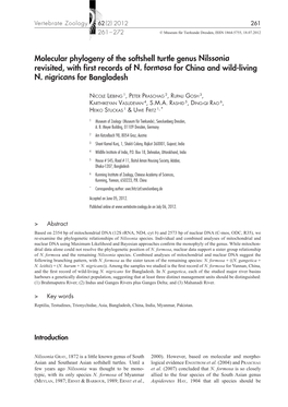 Molecular Phylogeny of the Softshell Turtle Genus Nilssonia Revisited, with First Records of N