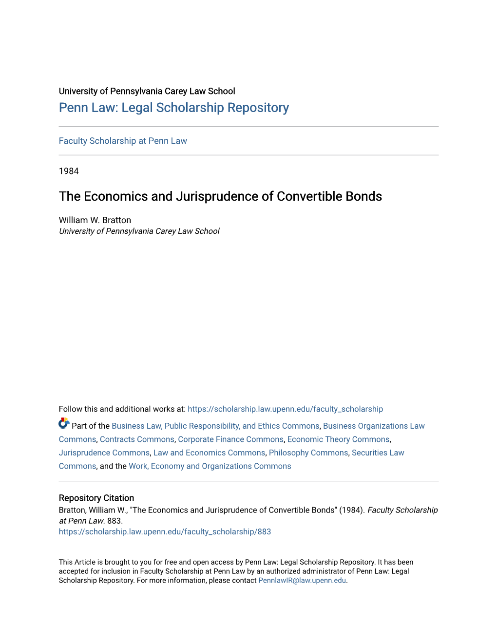 The Economics and Jurisprudence of Convertible Bonds