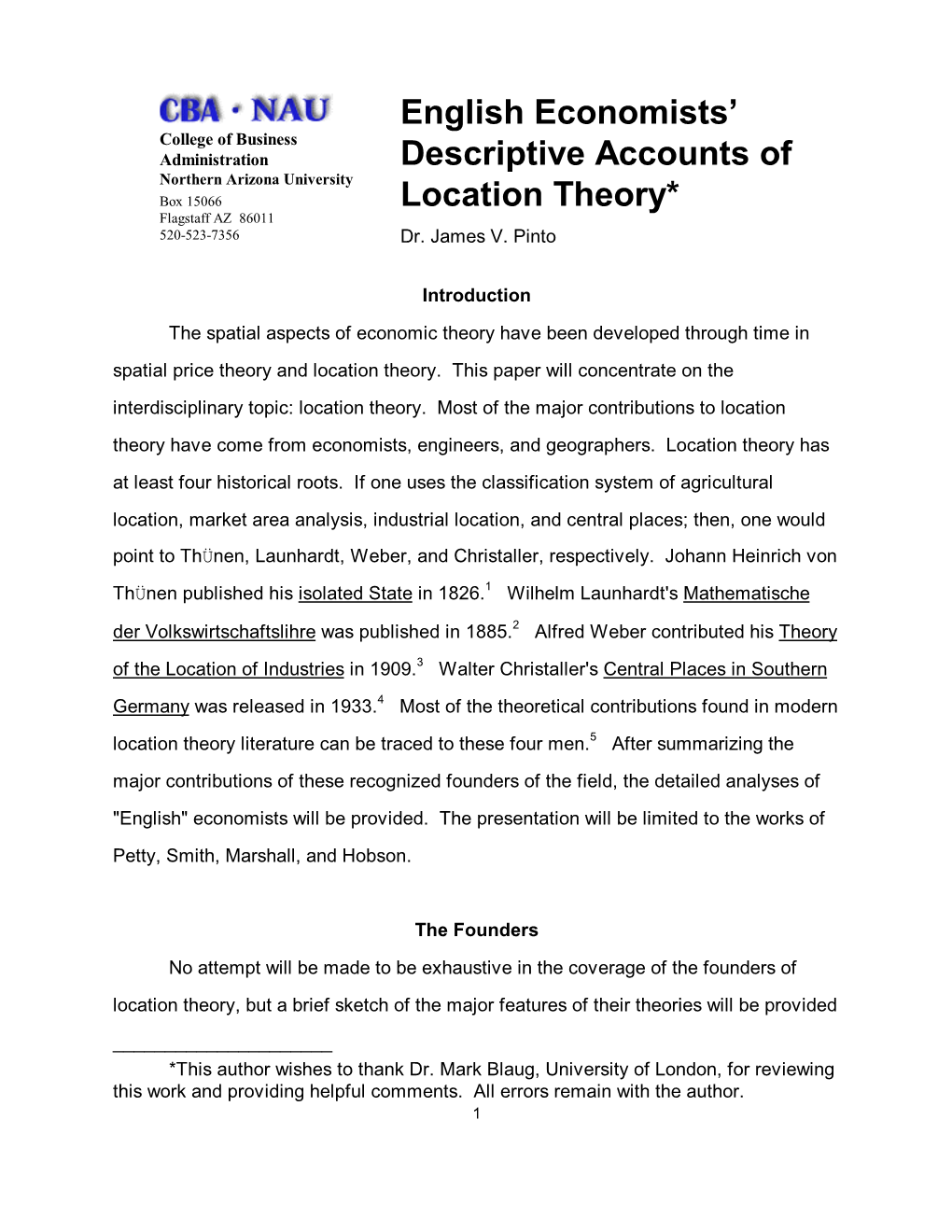 English Economists' Descriptive Accounts of Location Theory