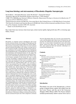 Long Bone Histology and Microanatomy of Placodontia (Diapsida: Sauropterygia)
