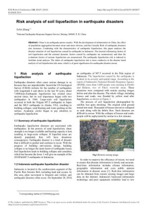 Risk Analysis of Soil Liquefaction in Earthquake Disasters