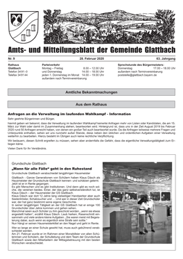 Und Mitteilungsblatt Der Gemeinde Glattbach Nr