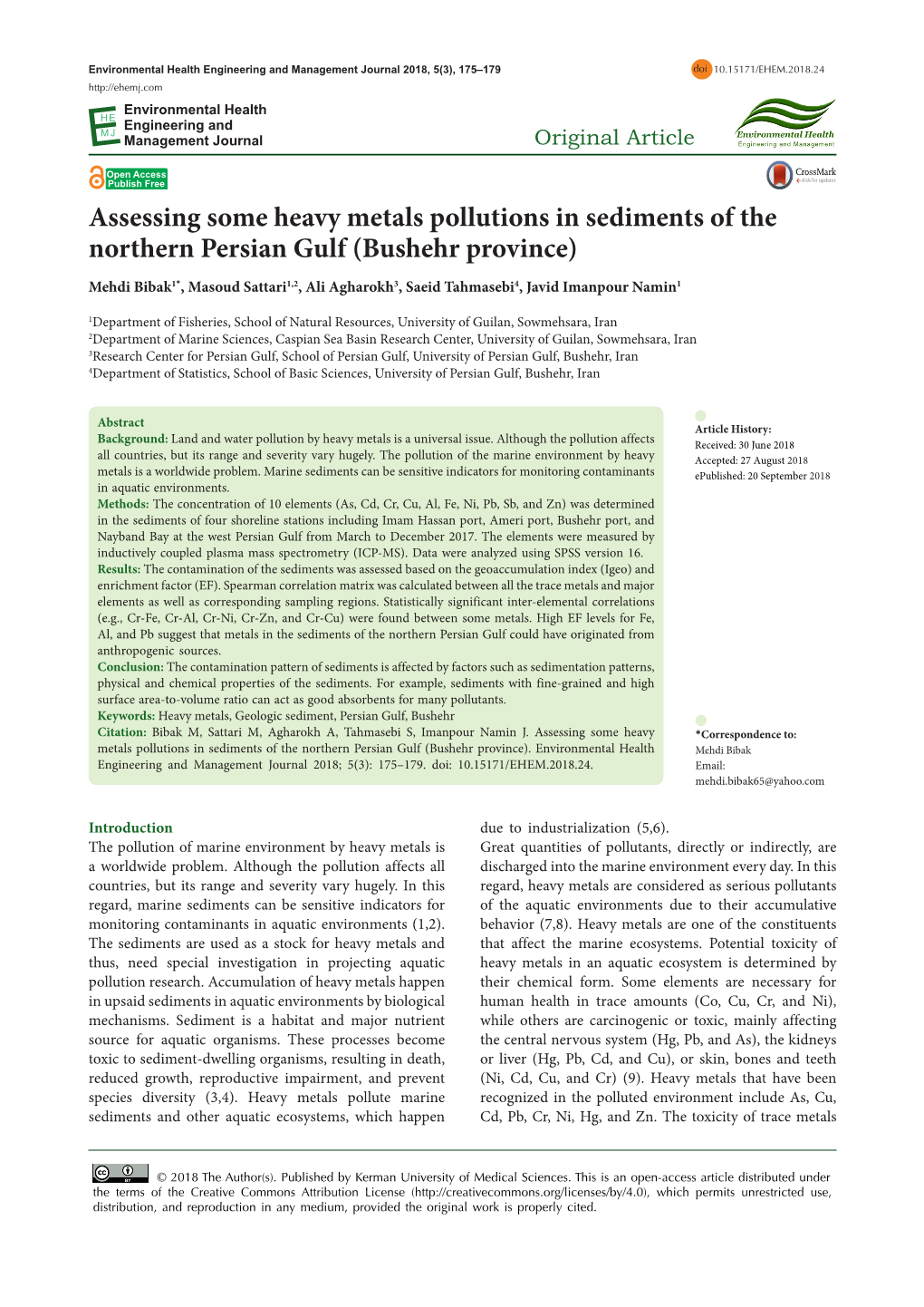 Assessing Some Heavy Metals Pollutions in Sediments of The