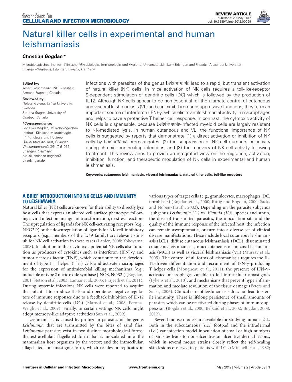 Natural Killer Cells in Experimental and Human Leishmaniasis