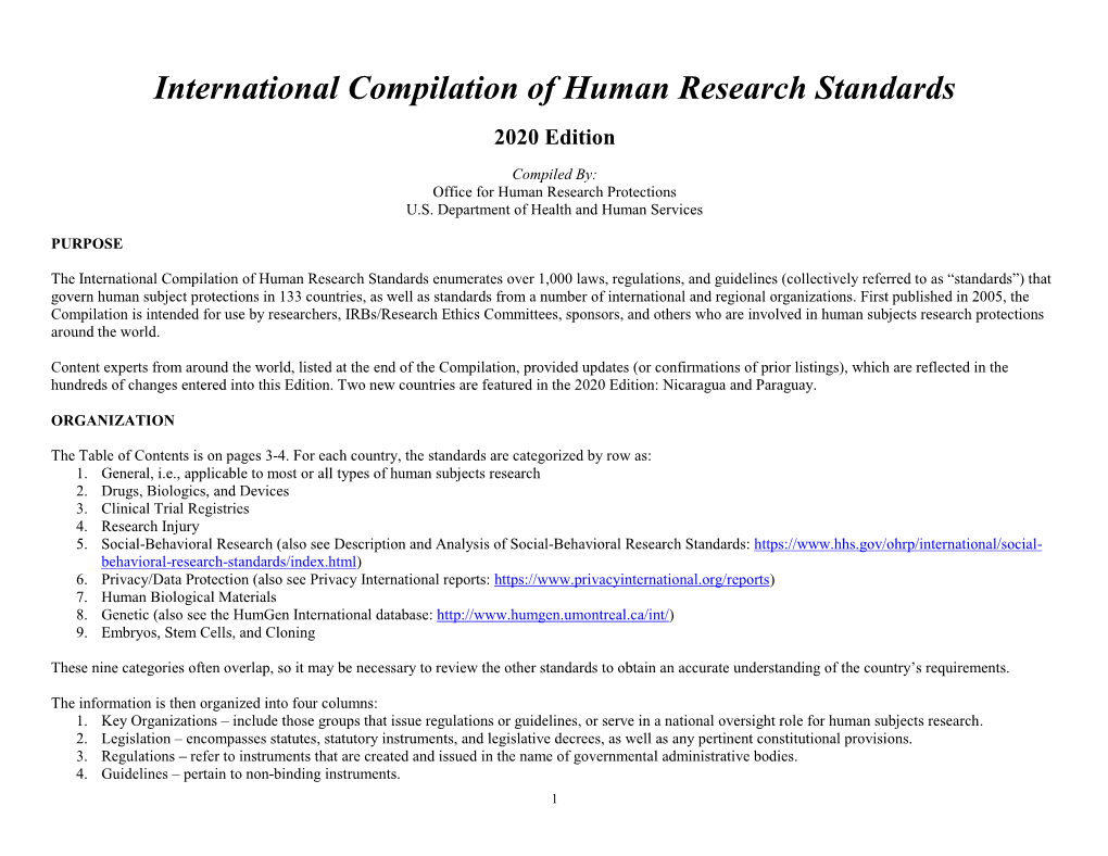 2020 International Compilation of Human Research Standards