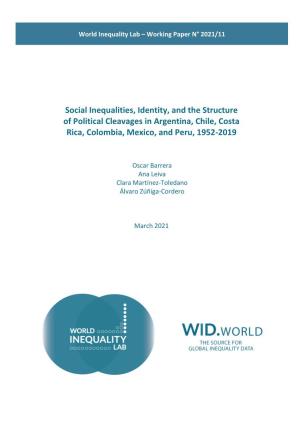 Social Inequalities, Identity, and the Structure of Political Cleavages in Argentina, Chile, Costa Rica, Colombia, Mexico, and Peru, 1952-2019
