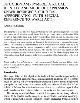 A Ritual Identity and Mode of Expression Under Bourgeois Cultural Appropriation (With Special Reference to Warli Art)