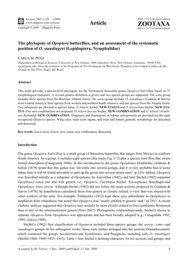 Zootaxa, the Phylogeny of Opoptera Butterflies, and An