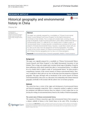 Historical Geography and Environmental History in China Zhaoqing Han