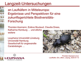 Langzeit-Untersuchungen an Laufkäfern in Mitteleuropa: Ergebnisse Und Perspektiven Für Eine Zukunftsgerichtete Biodiversitäts- Forschung