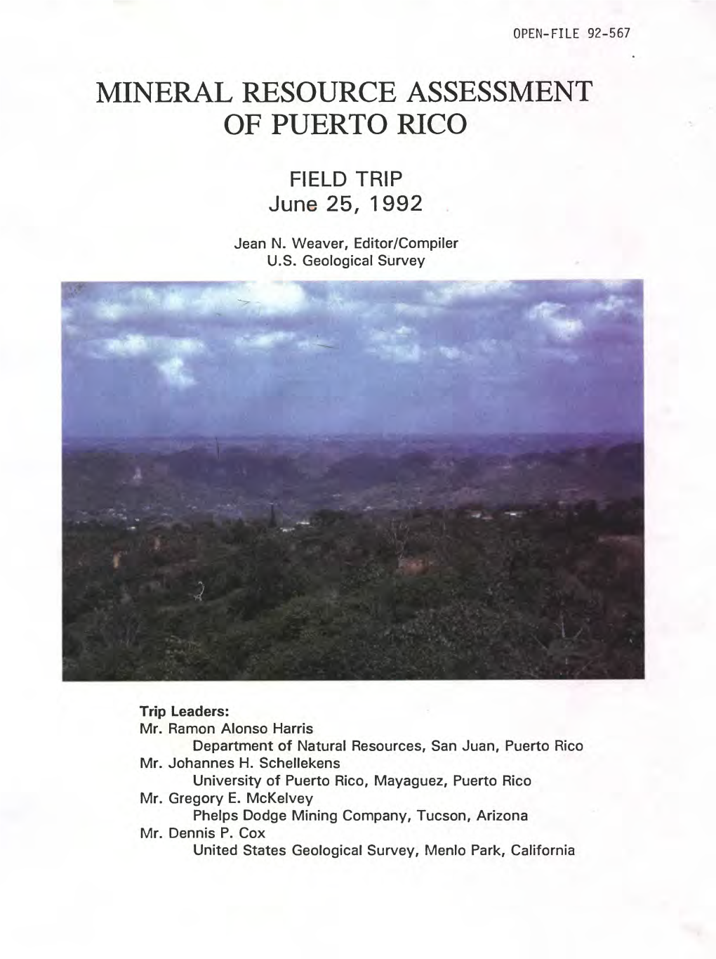 Mineral Resource Assessment of Puerto Rico