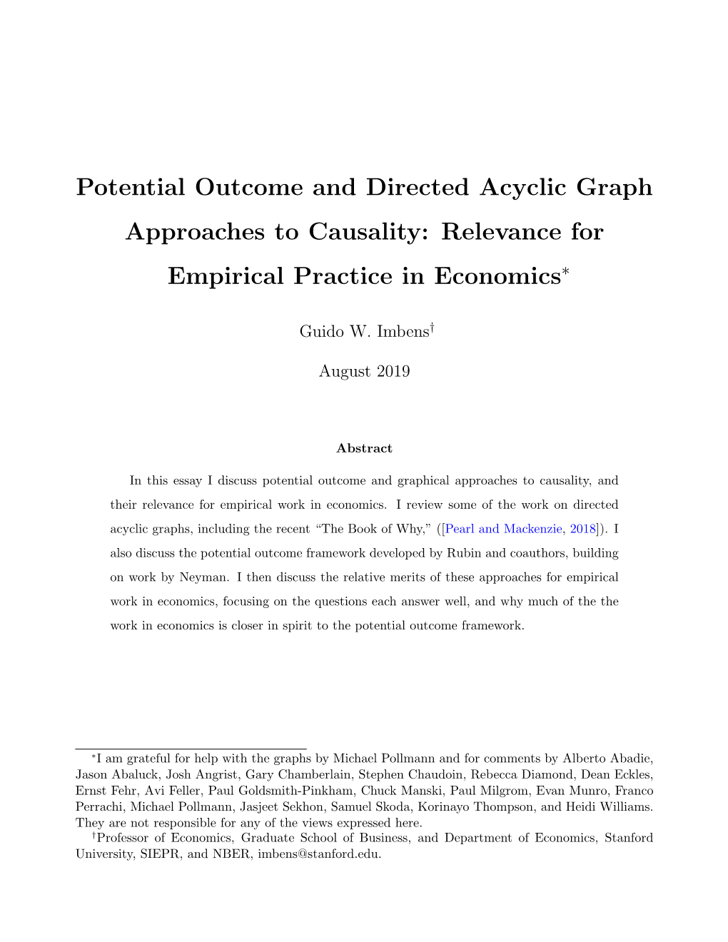 Potential Outcome and Directed Acyclic Graph Approaches to Causality: Relevance for Empirical Practice in Economics∗