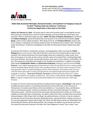 AHAA Adds Acclaimed Filmmaker