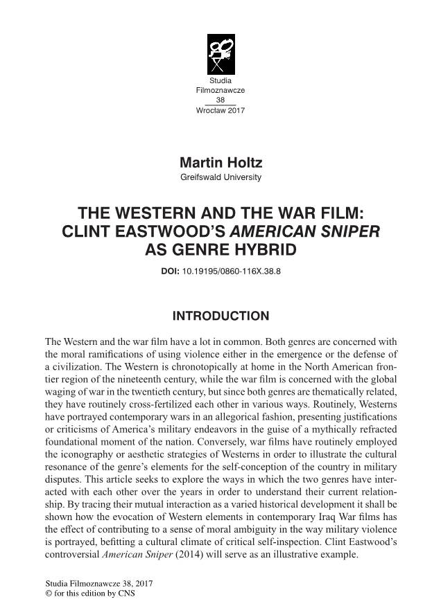 The Western and the War Film: Clint Eastwood's