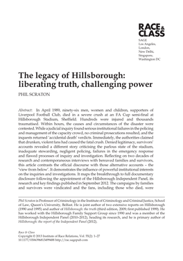 The Legacy of Hillsborough: Liberating Truth, Challenging Power Phil Scraton