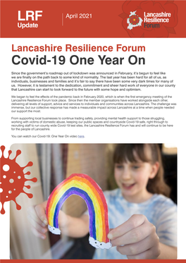 Lancashire Resilience Forum Covid-19 One Year On