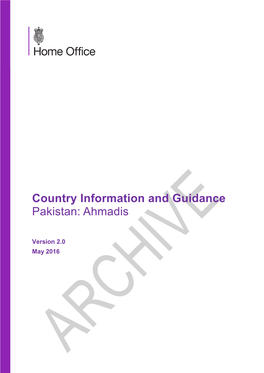 Country Information and Guidance Pakistan: Ahmadis